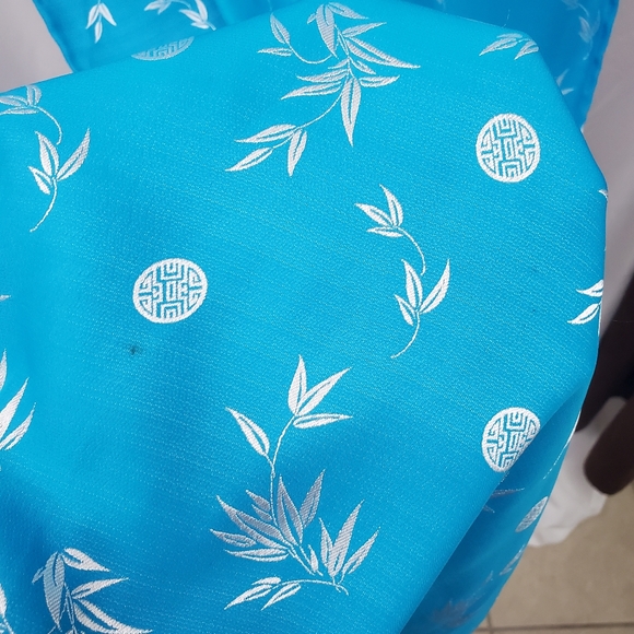 Aqua Blue and Silver Floral Cheongasm Maxi Long Sleeve Dress - Picture 8 of 15